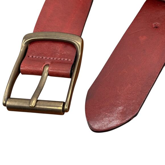 The British Belt Co Red Leather Belt SZ 40 Mens Brass Buckle Classic Wide Thick - Picture 8 of 11